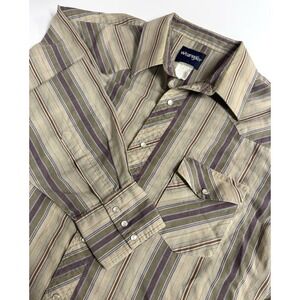 Vintage Wrangler Shirt Mens 2XL Multicolor Stripe Western Pearl Snap Long Sleeve